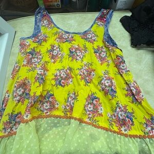 Ivy Jane Yellow Floral Tank Top with Blue Accents